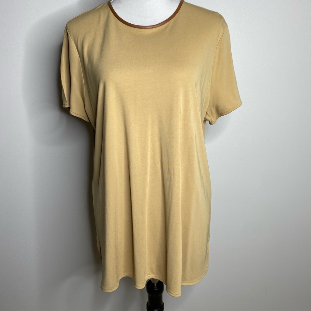 3/$30! Ralph Lauren tan tunic top with leather trim size 1X